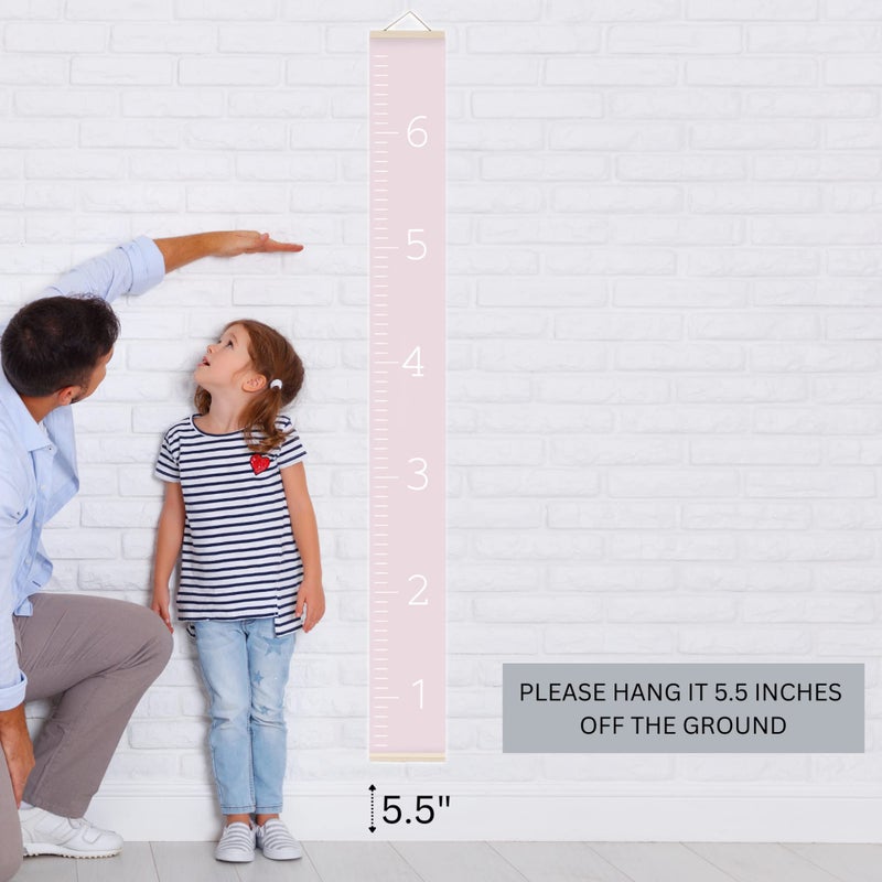 Morxy Canvas Growth Chart for Kids - Unisex Kids Room Wall Decor - Measuring Height Chart- Wall Tape with Height Chart for Kids (Canvas, Plain Pink) - Image 3